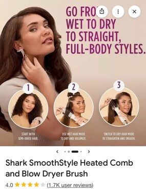 Shark SmoothStyle Heated Comb & Blow Dryer Brush - Silk